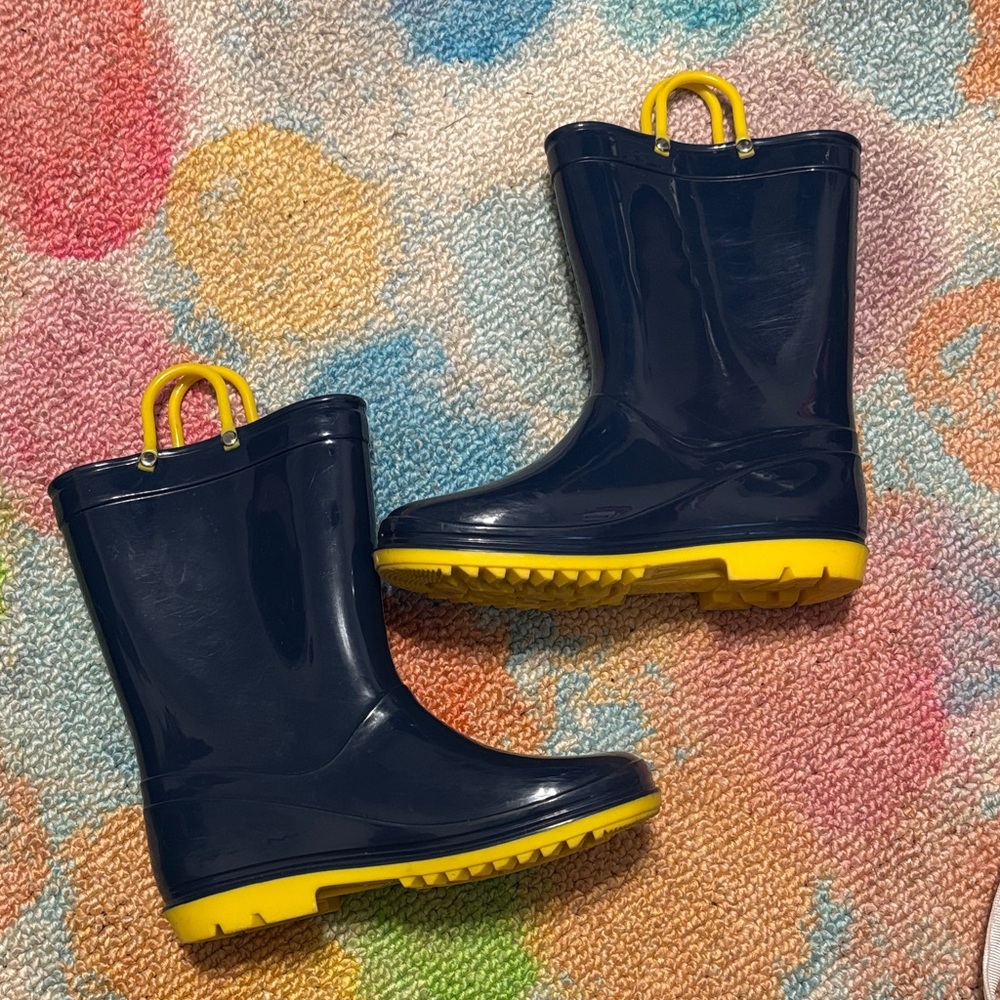 Kids Waterproof Rain Boots in Navy and Yellow